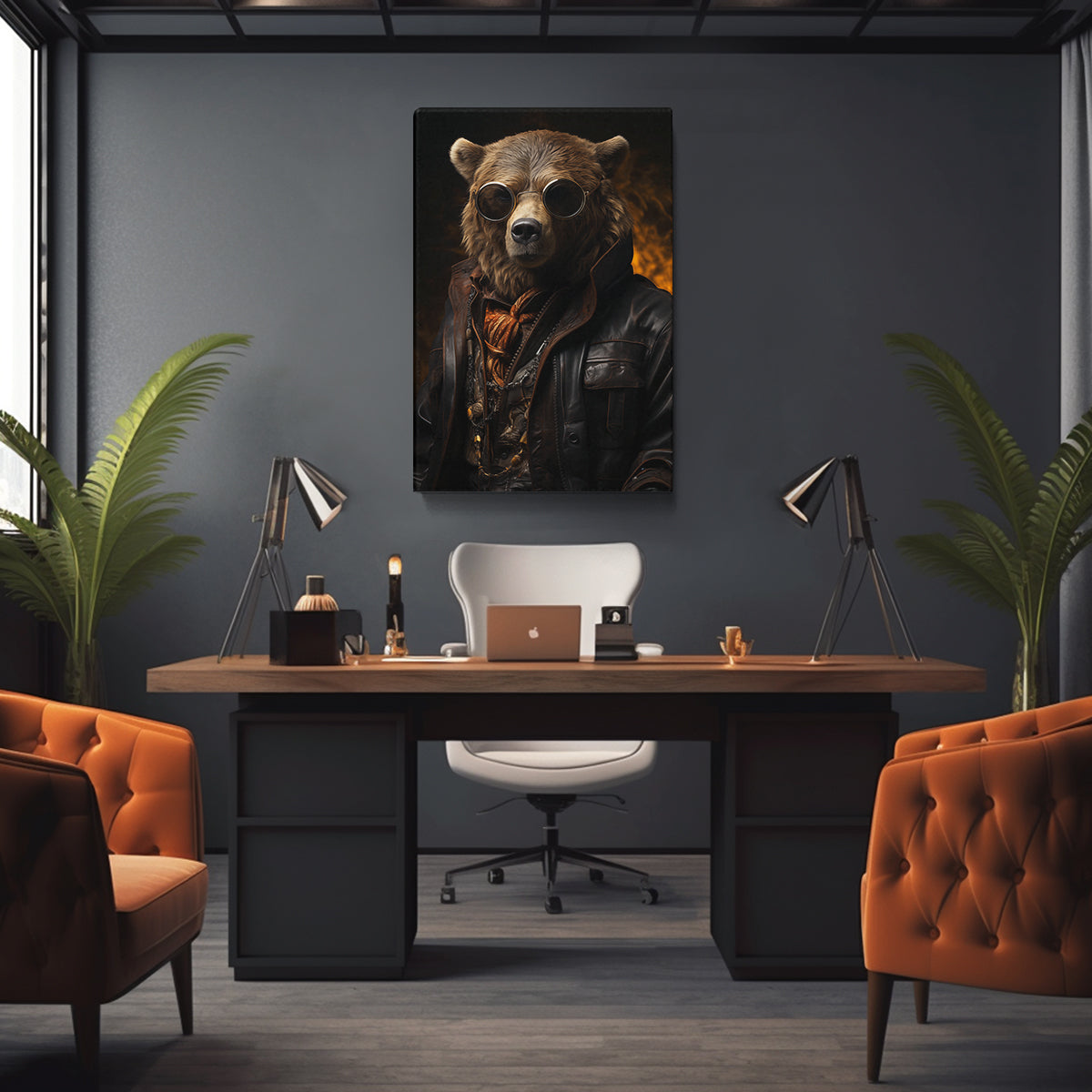 Bear in Leather Jacket and Sunglasses Canvas Prints Artesty