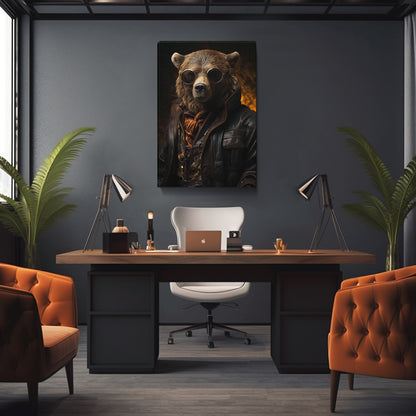 Bear in Leather Jacket and Sunglasses Canvas Prints Artesty