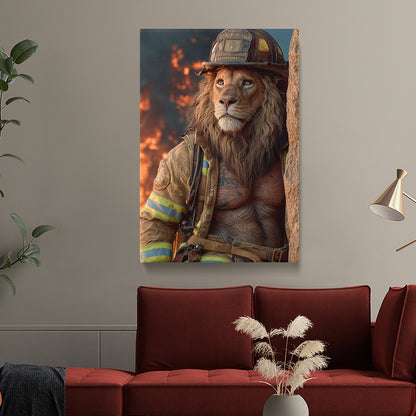 Lion Firefighter Heroic Animal Canvas Prints Artesty