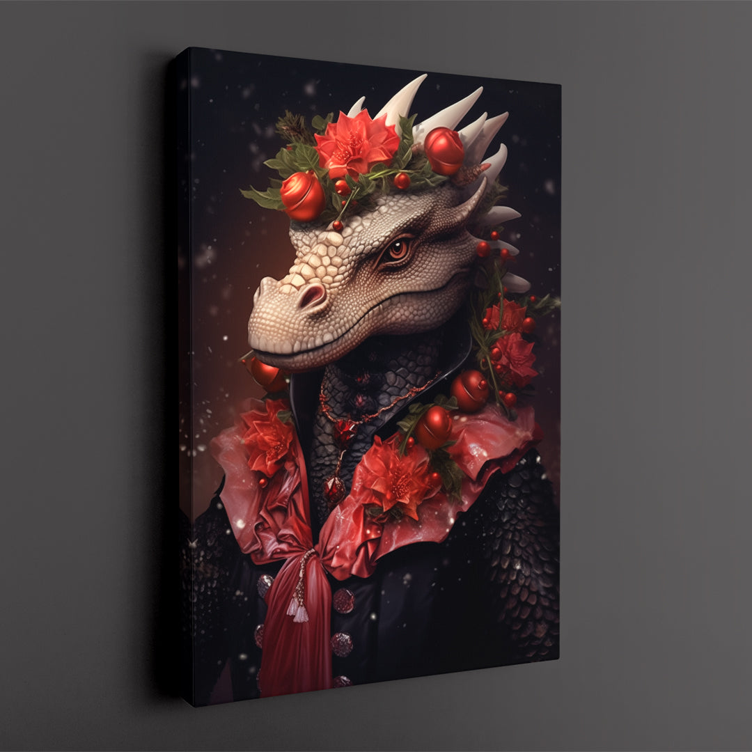 Festive Dragon Portrait, Holiday Fantasy Decor, Mythical Beast Ideal Gift for Fantasy Lovers Abstract Art Print Artesty   