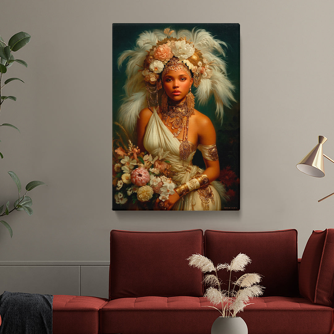 African Women Portrait with Feathers Crown Canvas Prints Artesty