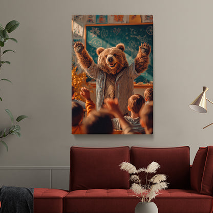 Happy Bear Teacher in Classroom Canvas Prints Artesty