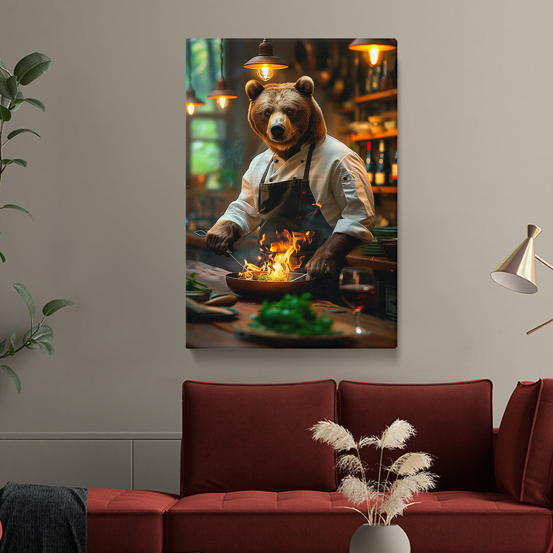 Bear Chef Cooking Over Flames Canvas Prints Artesty