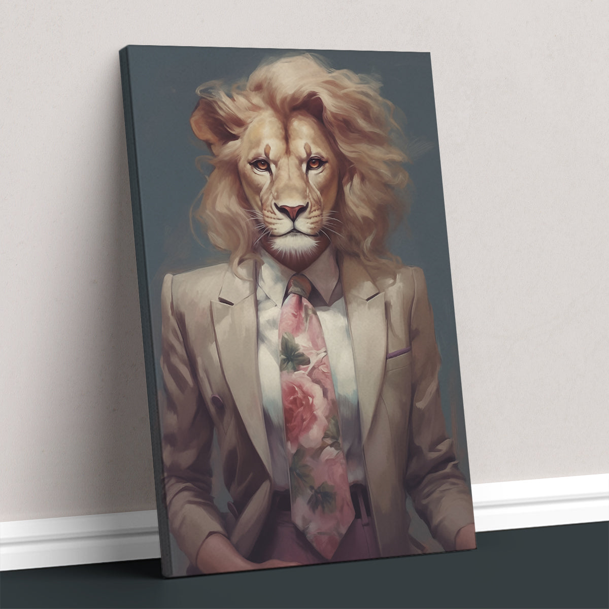Lion in Floral Tie and Blazer Canvas Prints Artesty 1 Panel 16"x24"