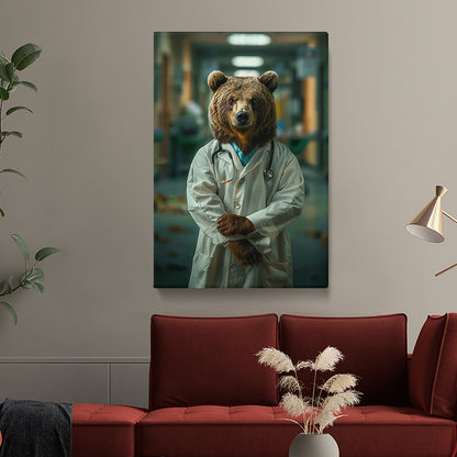 Brown Bear Doctor in White Coat Canvas Prints Artesty
