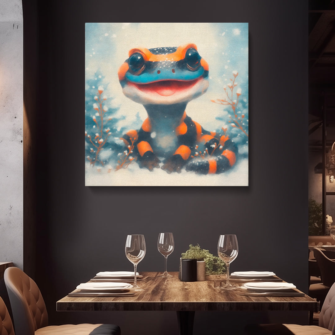 Smiling Salamander in Snow Contemporary Art Artesty