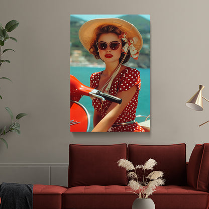Girl on Retro Scooter Canvas Prints Artesty
