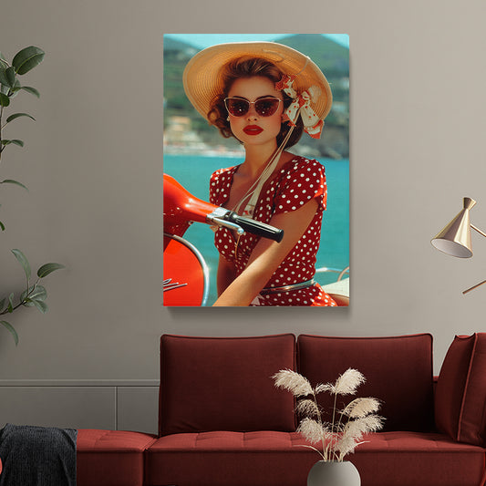 Girl on Retro Scooter Canvas Prints Artesty