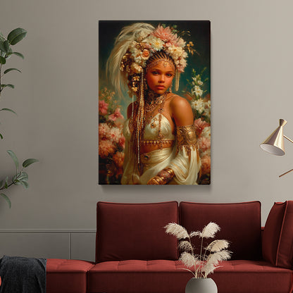 African Goddess with Floral Crown Canvas Prints Artesty