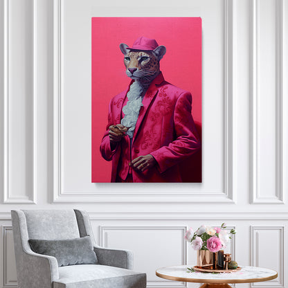 Leopard in Pink Suit and Cap Canvas Prints Artesty