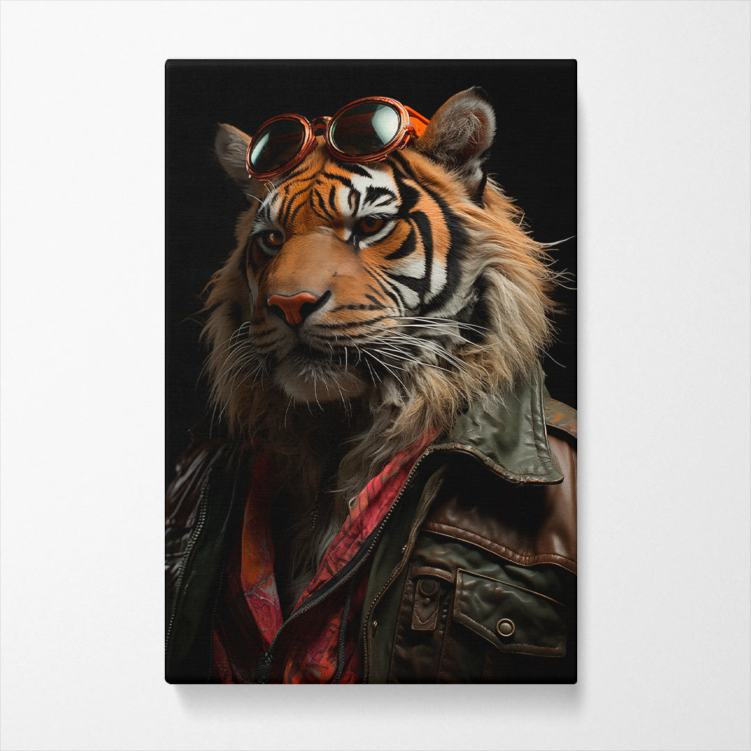 Stylish Tiger in Aviator Glasses, Jungle Animal Artwork Abstract Art Print Artesty   