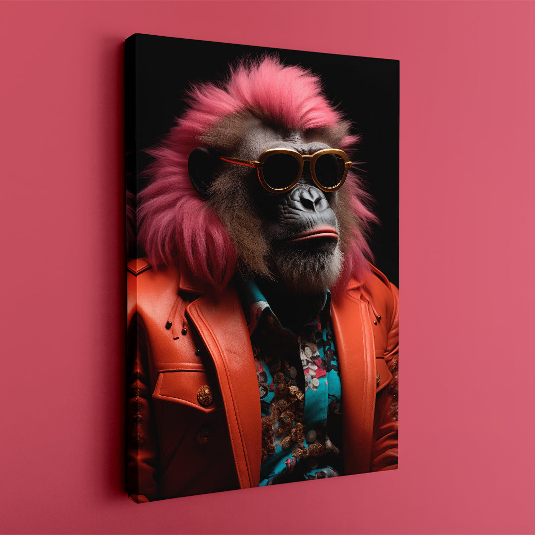 Stylish Monkey in Orange Jacket and Sunglasses Canvas Prints Artesty