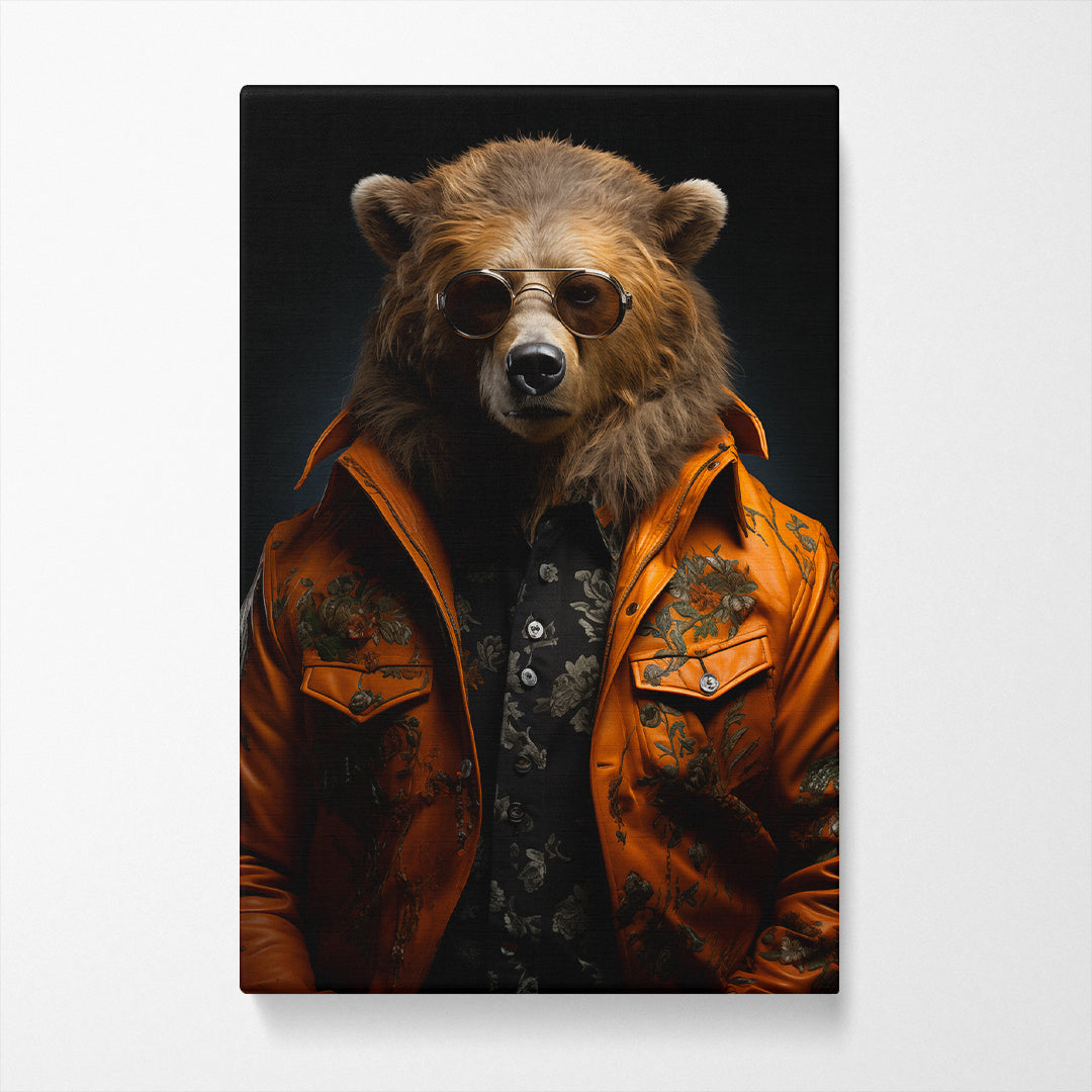 Brutal Bear in Jacket and Sunglasses Canvas Prints Artesty