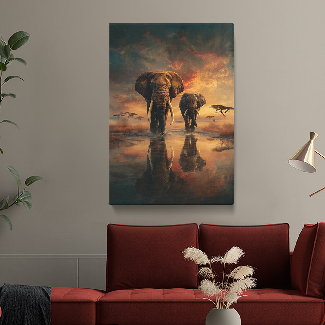 Majestic African Elephants at Sunset Canvas Prints Artesty