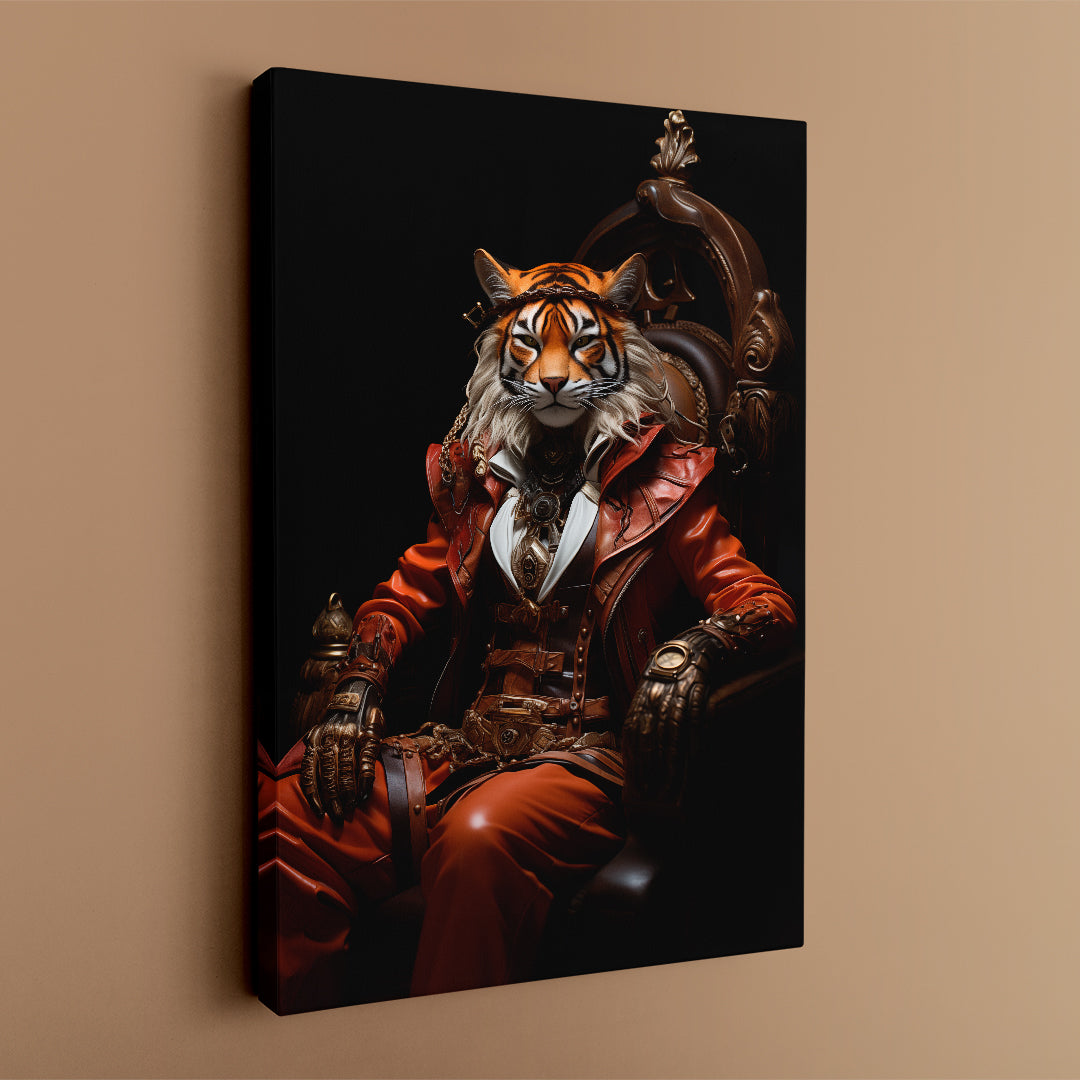 Tiger in Fashionable Ensemble, Chic Animal Elegance Wall Art Abstract Art Print Artesty 1 Panel 30"x46" 