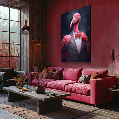 Elegant Flamingo in Gray Suit Canvas Prints Artesty