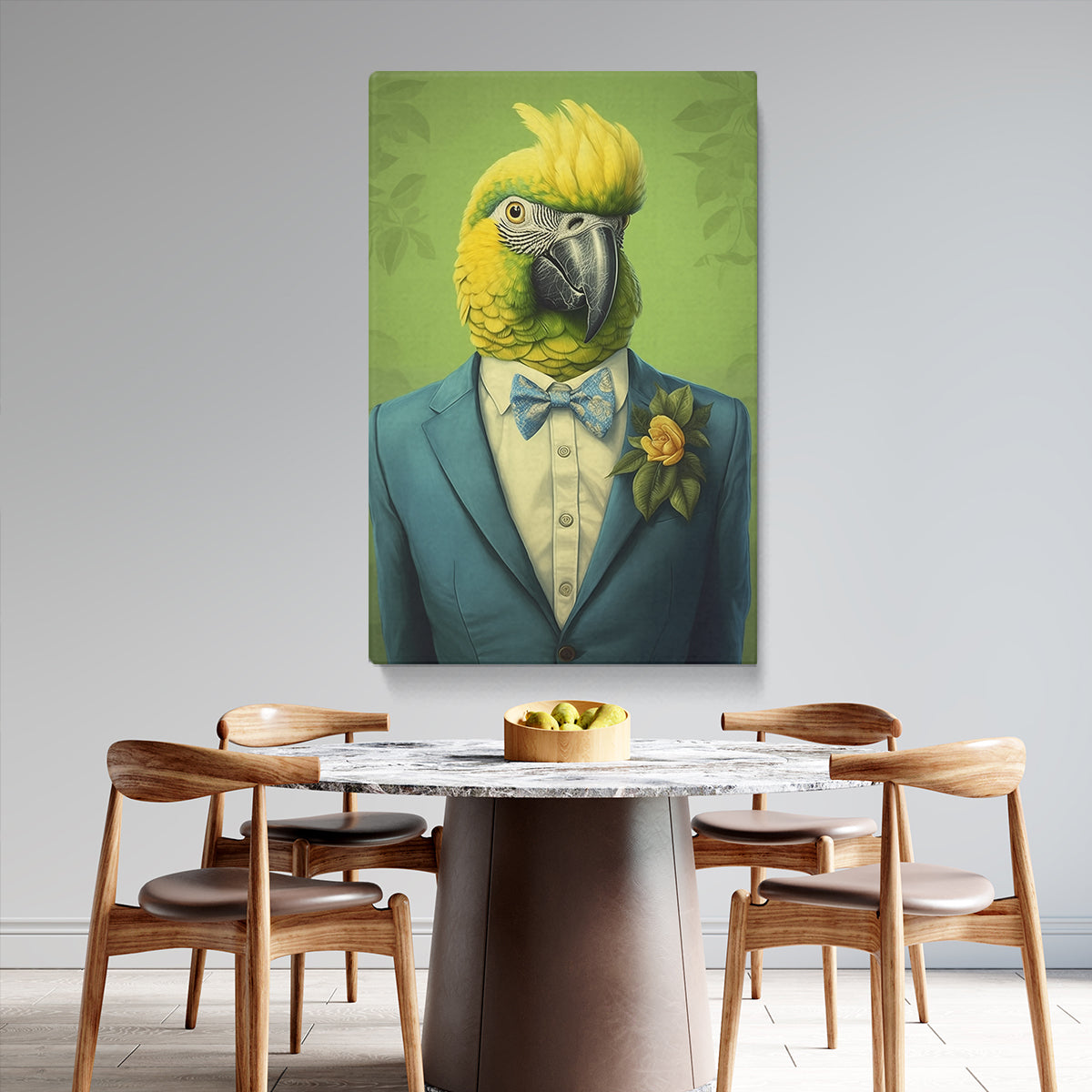 Parrot in Teal Suit and Bow Tie Canvas Prints Artesty