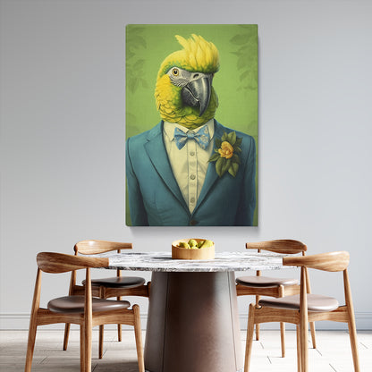 Parrot in Teal Suit and Bow Tie Canvas Prints Artesty
