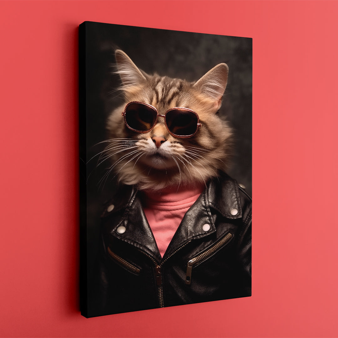 Cool Cat in Leather Jacket Canvas Prints Artesty