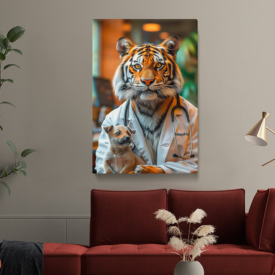 Tiger Veterinarian with Puppy Canvas Prints Artesty