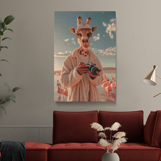 Giraffe Photographer with Camera Canvas Prints Artesty