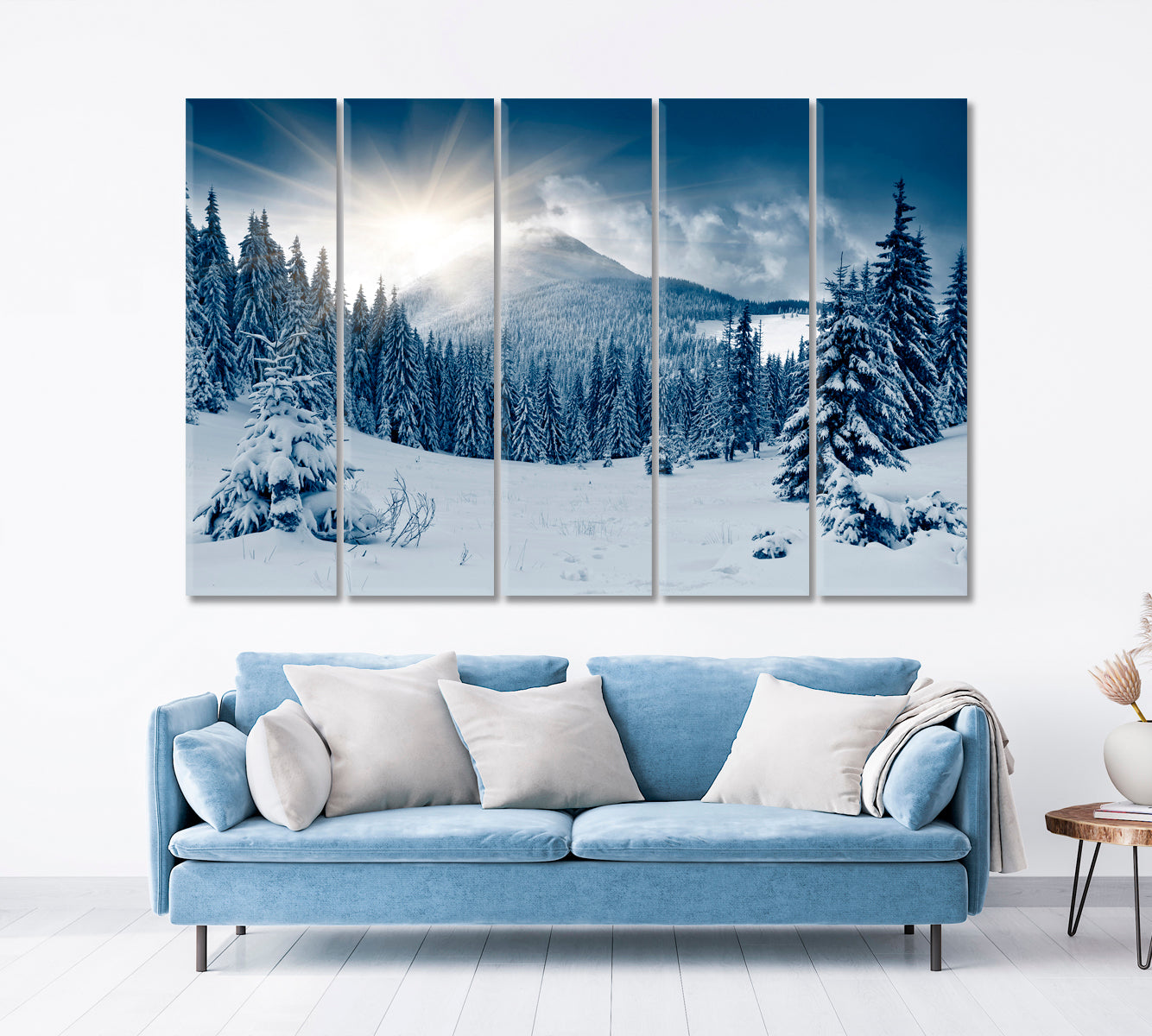 Beautiful Winter Landscape Snow Covered Trees Scenery Landscape Fine Art Print Artesty 5 panels 36" x 24" 