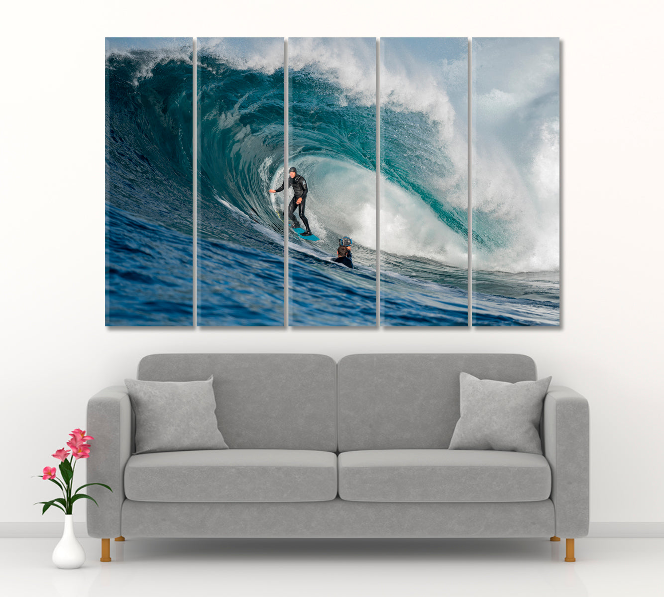 BIG WAVES Surfer Motivation Sport Poster Print Decor Artesty 5 panels 36" x 24" 