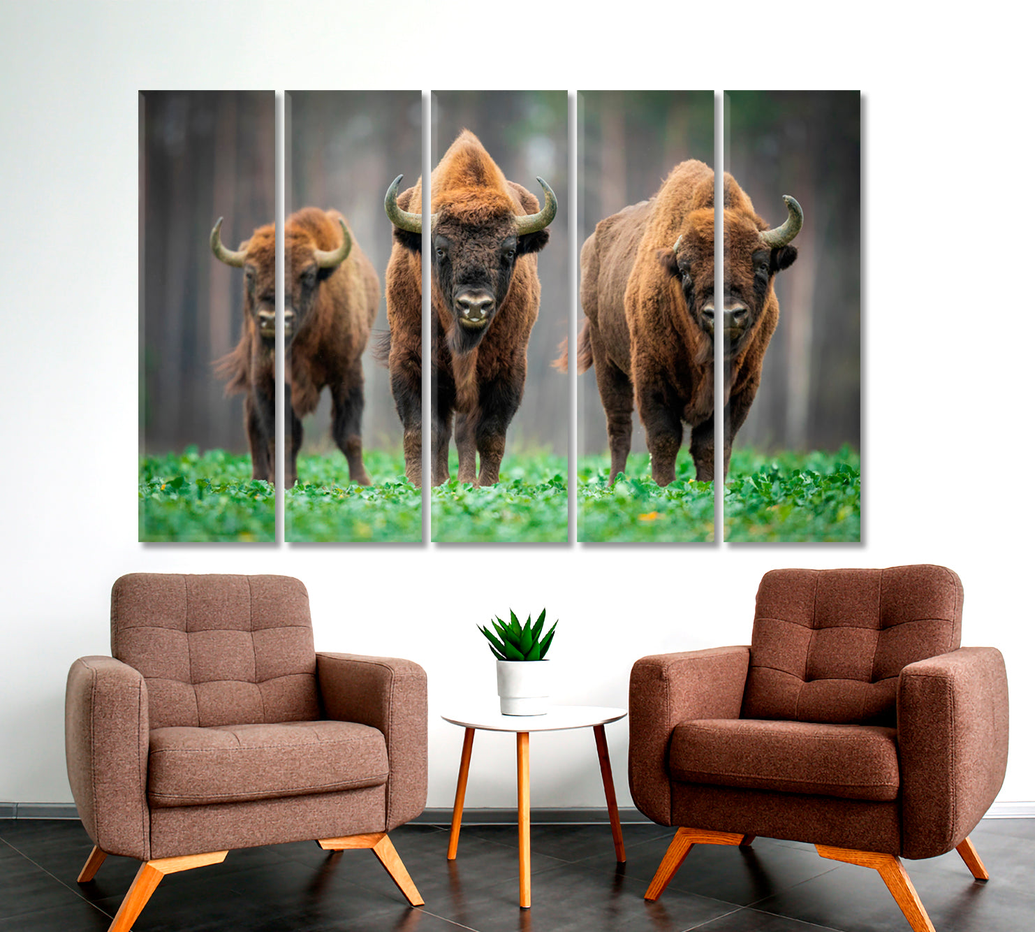 Cow Wild Bison In The Nature Animals Canvas Print Artesty 5 panels 36" x 24" 