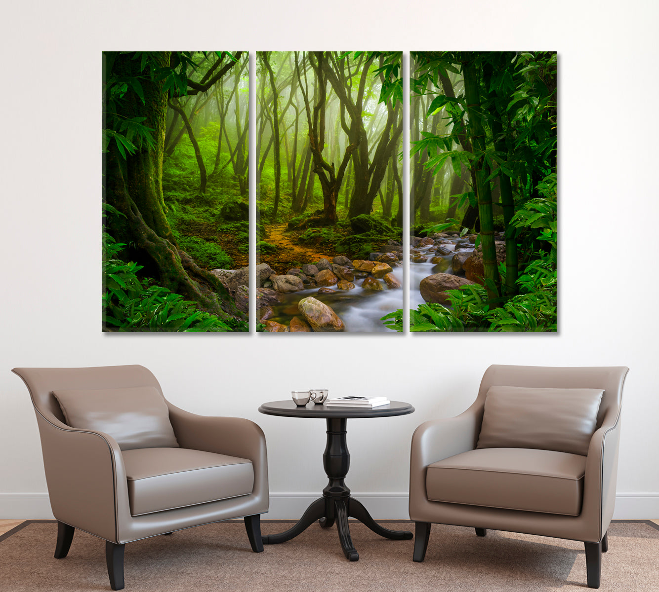 GREEN HOME Deep Tropical Jungles Rainforest Poster Tropical, Exotic Art Print Artesty 3 panels 36" x 24" 