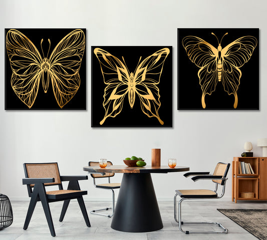 Gold Butterflies Set of 3 Tropical, Exotic Art Print Artesty   