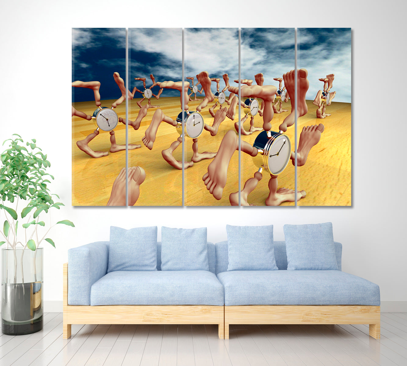 THE TIME HAS COME Inspirid by Dali Running Сlocks with Lots of Legs Surreal Fantasy Large Art Print Décor Artesty   