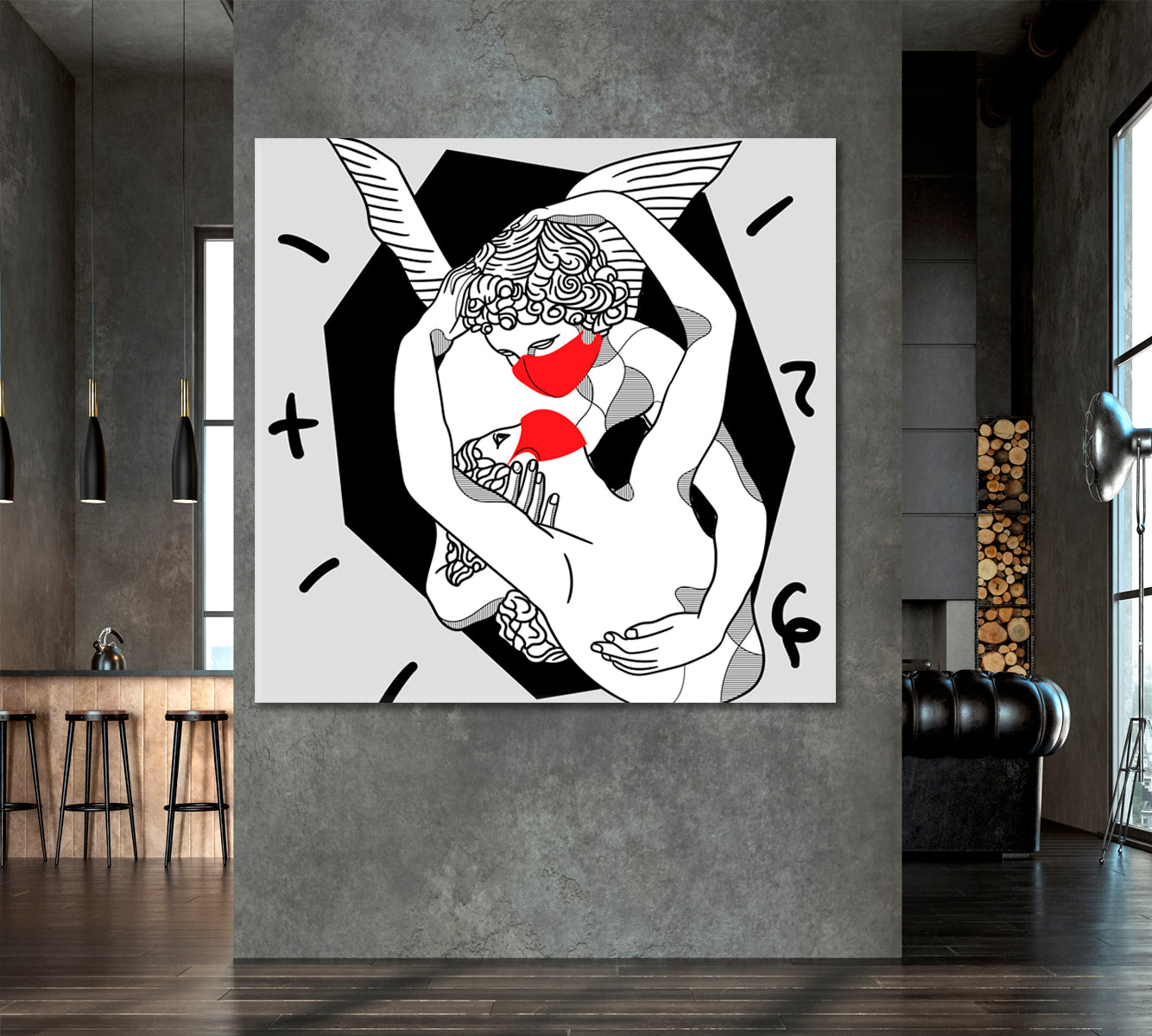 MEDICINE CONCEPT Cupid kiss Wearing Medical Mask Contemporary Art Artesty   