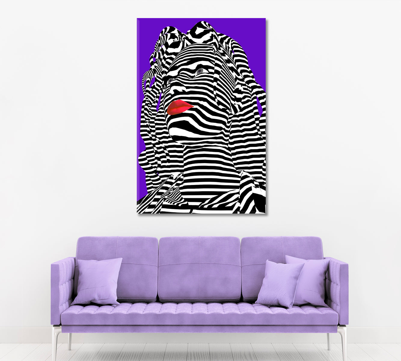 POP ART Zebra Girl's Face White Stripes Red Lips Celebs Canvas Print Artesty   