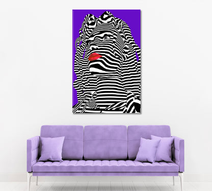 POP ART Zebra Girl's Face White Stripes Red Lips Celebs Canvas Print Artesty   