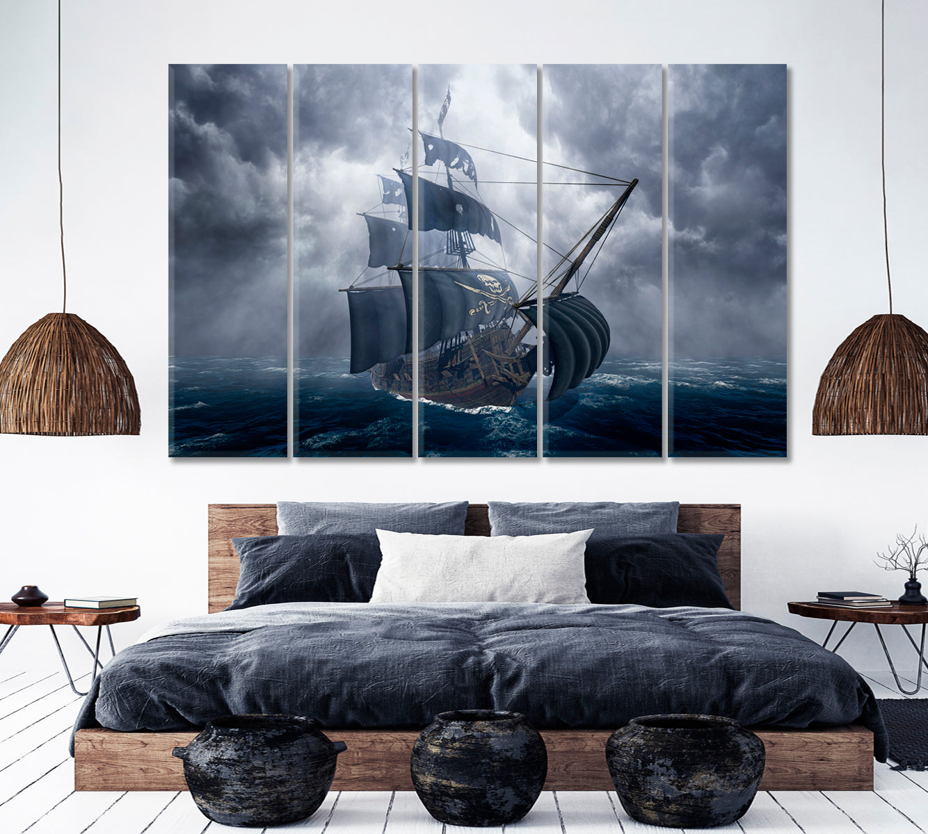 Pirate Ship on Stormy Sea Kids Room Canvas Art Print Artesty   