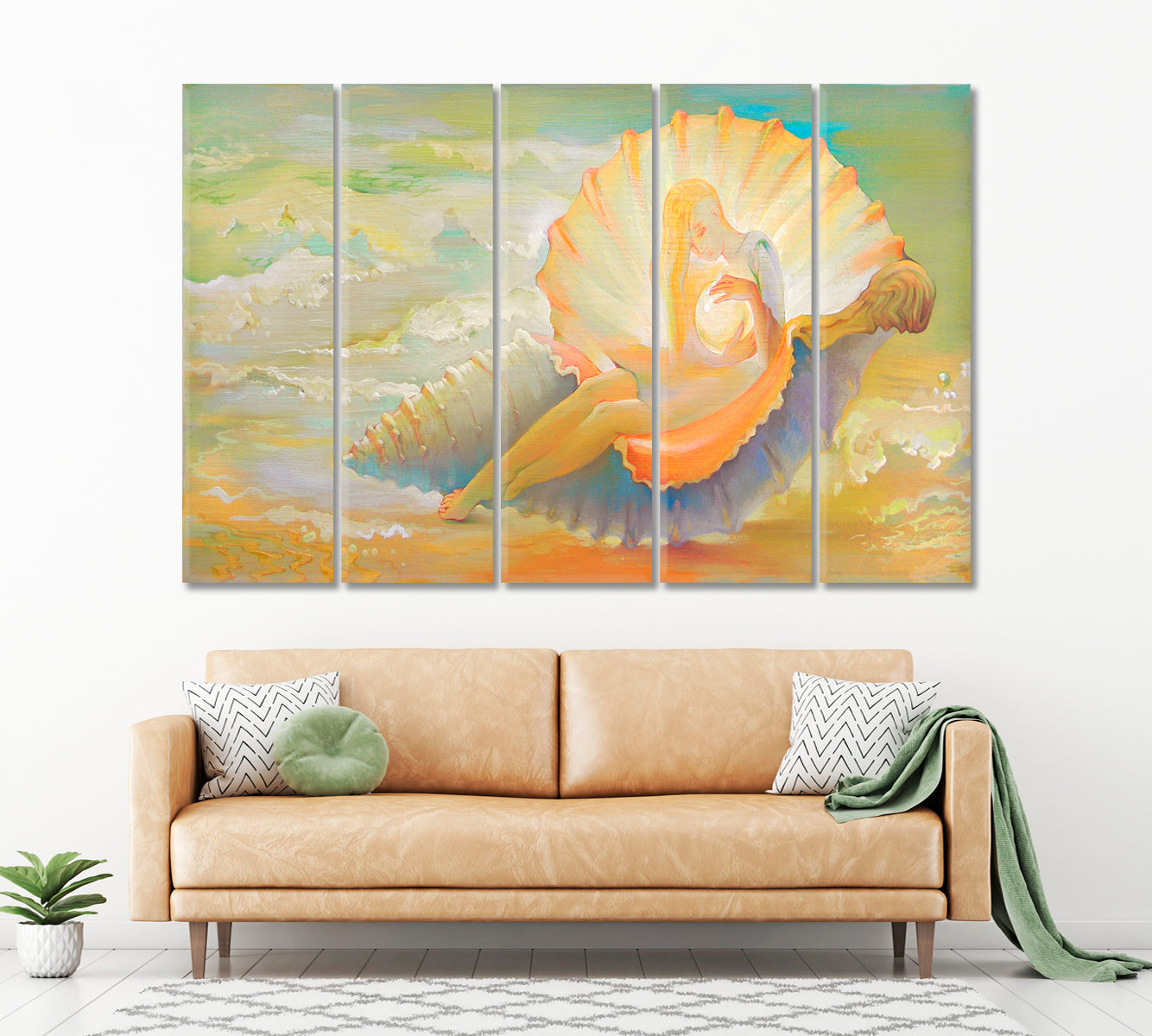 Princess of Seashell Artistic Fantastic Soft Colors Contemporary Art Artesty 5 panels 36" x 24" 