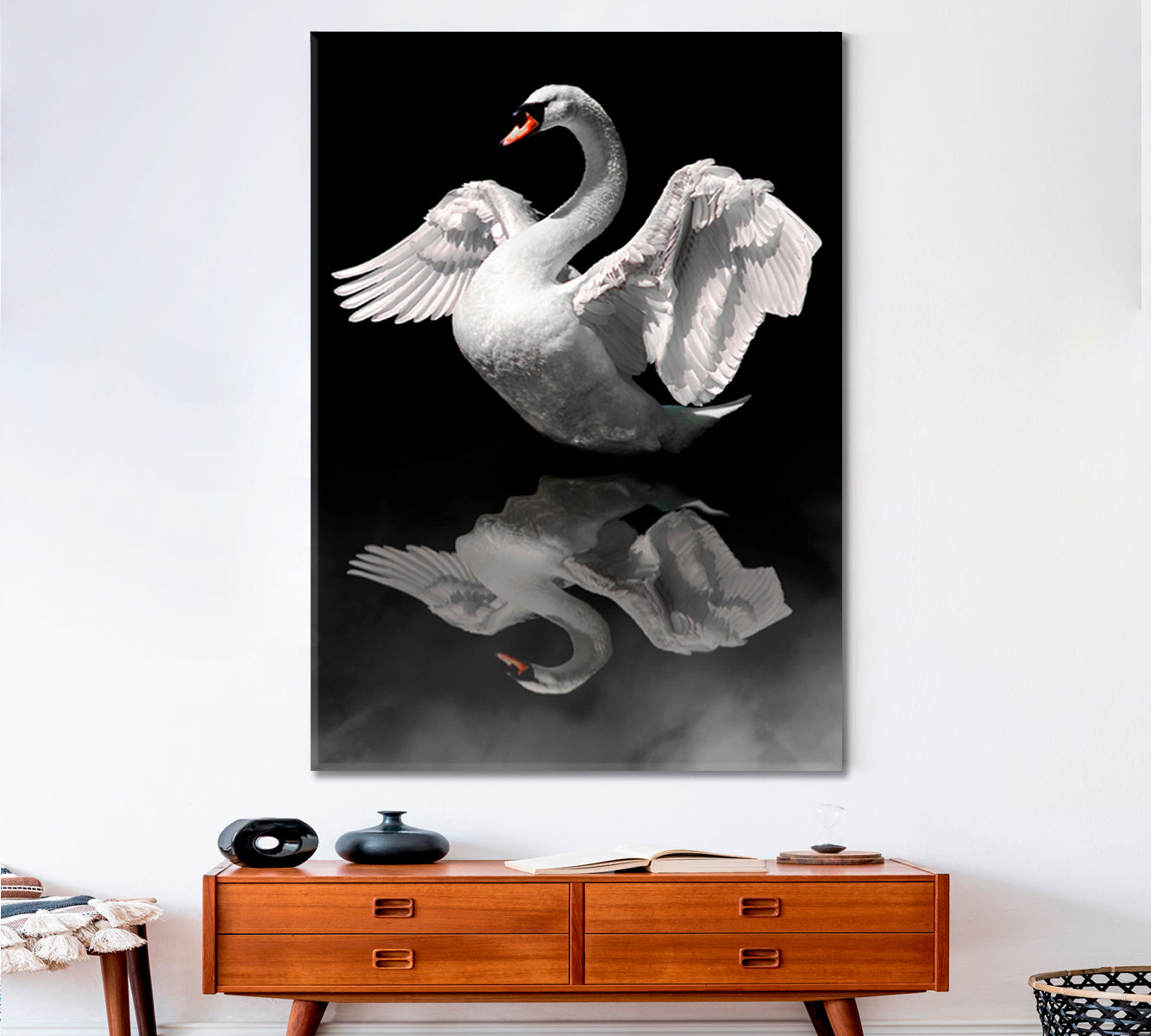 Swan In Water Reflection Animals Canvas Print Artesty   
