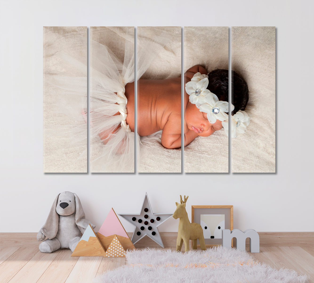 PEACEFUL SLEEP Sweet Newborn Baby Girl Kids Room Canvas Art Print Artesty 5 panels 36" x 24" 