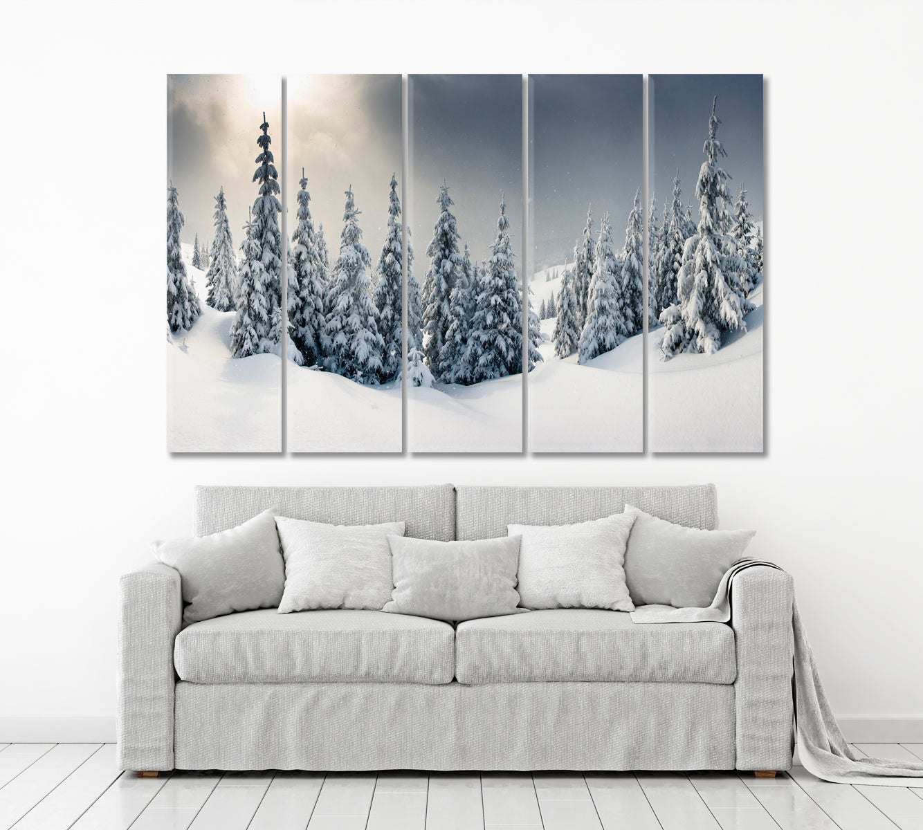 Trees with Frost And Snow In Mountains Winter Landscape Scenery Landscape Fine Art Print Artesty 5 panels 36" x 24" 