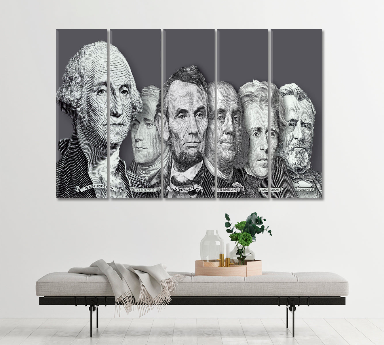 Presidents and Founding Fathers of the United States Business Concept Wall Art Artesty 5 panels 36" x 24" 