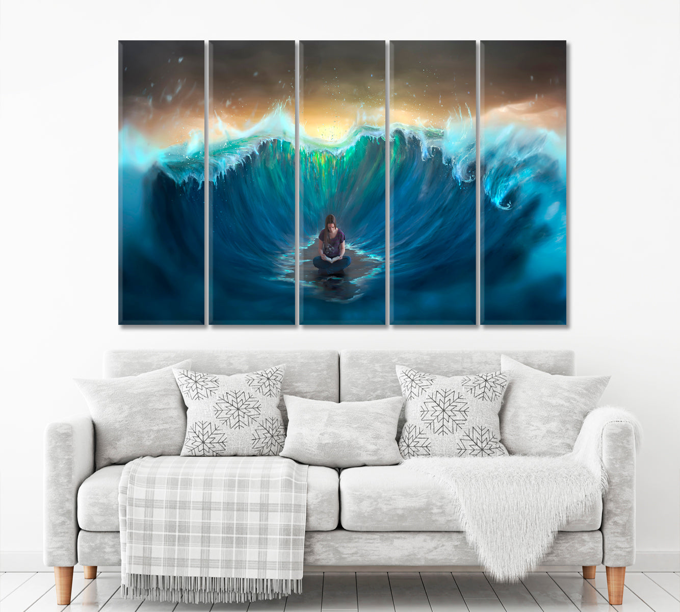 Woman Surrounded By Sea Waves Motivation Sport Poster Print Decor Artesty 5 panels 36" x 24" 