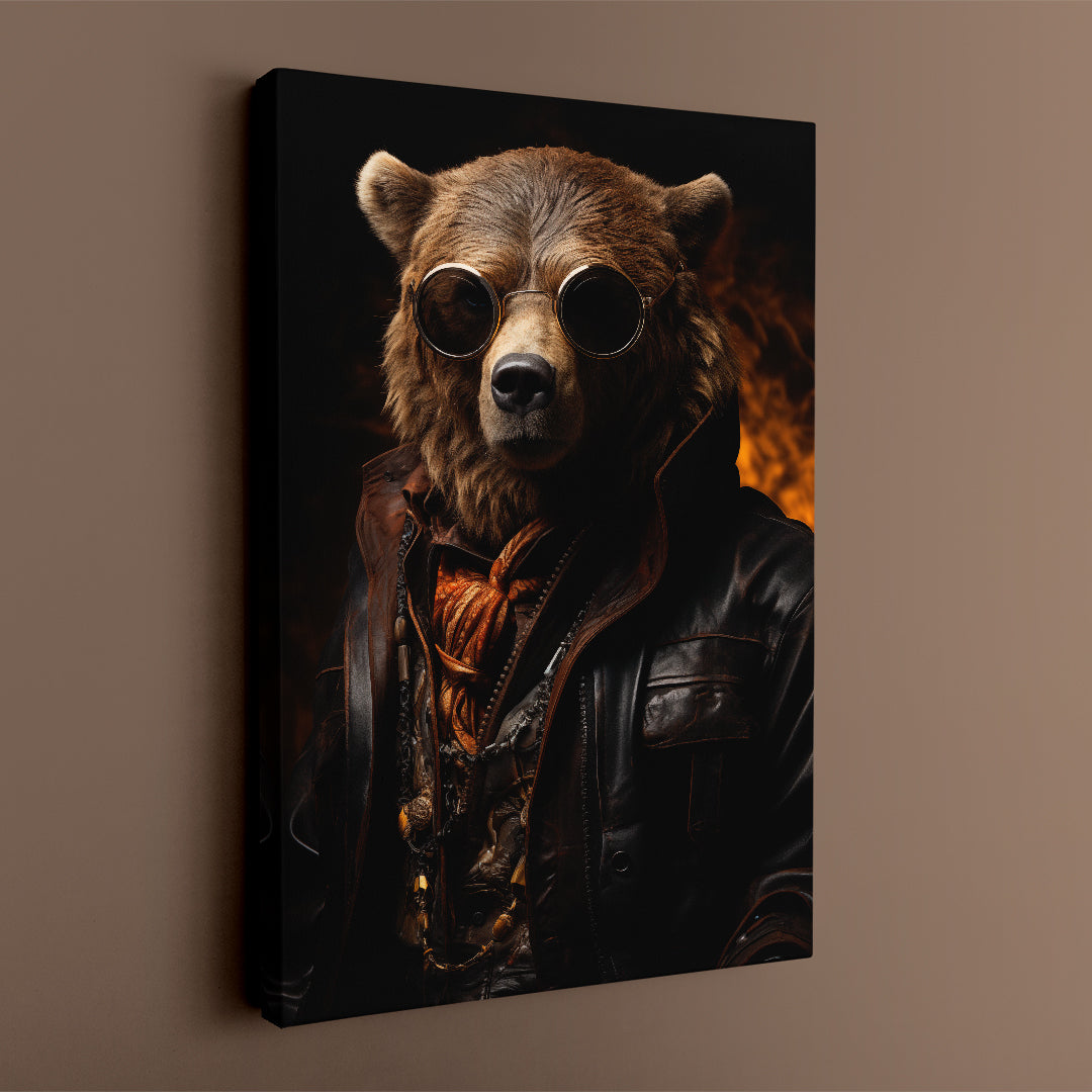 Bear in Leather Jacket and Sunglasses Canvas Prints Artesty