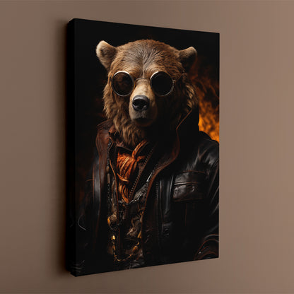 Bear in Leather Jacket and Sunglasses Canvas Prints Artesty