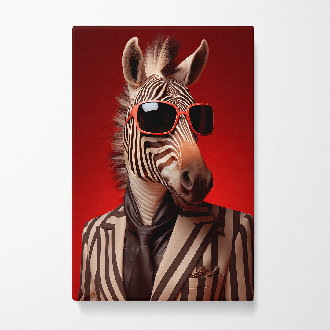 Chic Zebra in Pinstripe Suit, Quirky Animal Art Abstract Art Print Artesty   