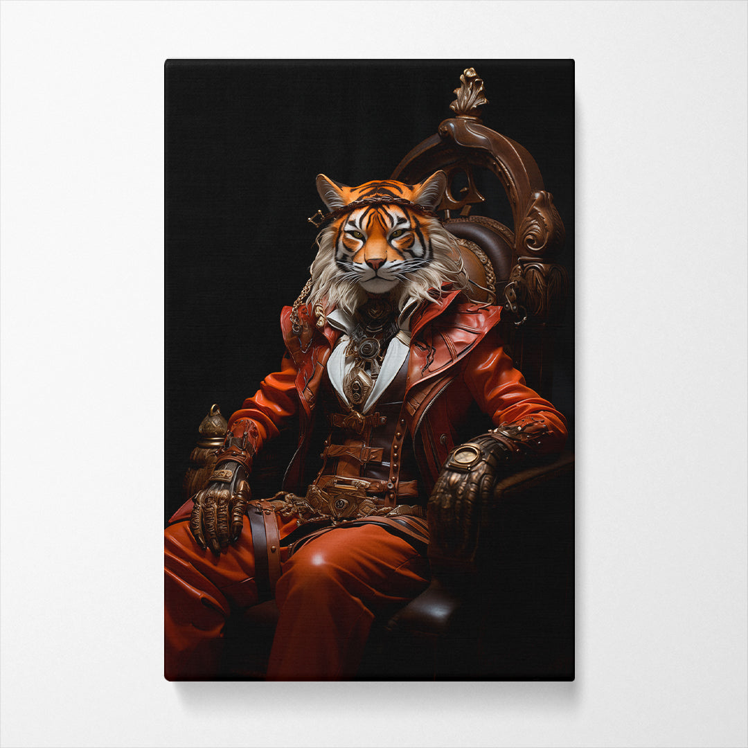 Tiger in Fashionable Ensemble, Chic Animal Elegance Wall Art Abstract Art Print Artesty 1 Panel 35"x55" 