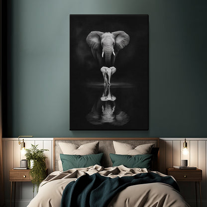 Elephant and Calf Black and White Reflection Canvas Prints Artesty