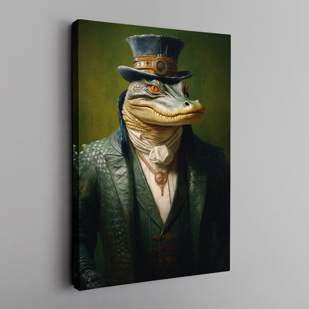 Steampunk Alligator in Green Suit Canvas Prints Artesty