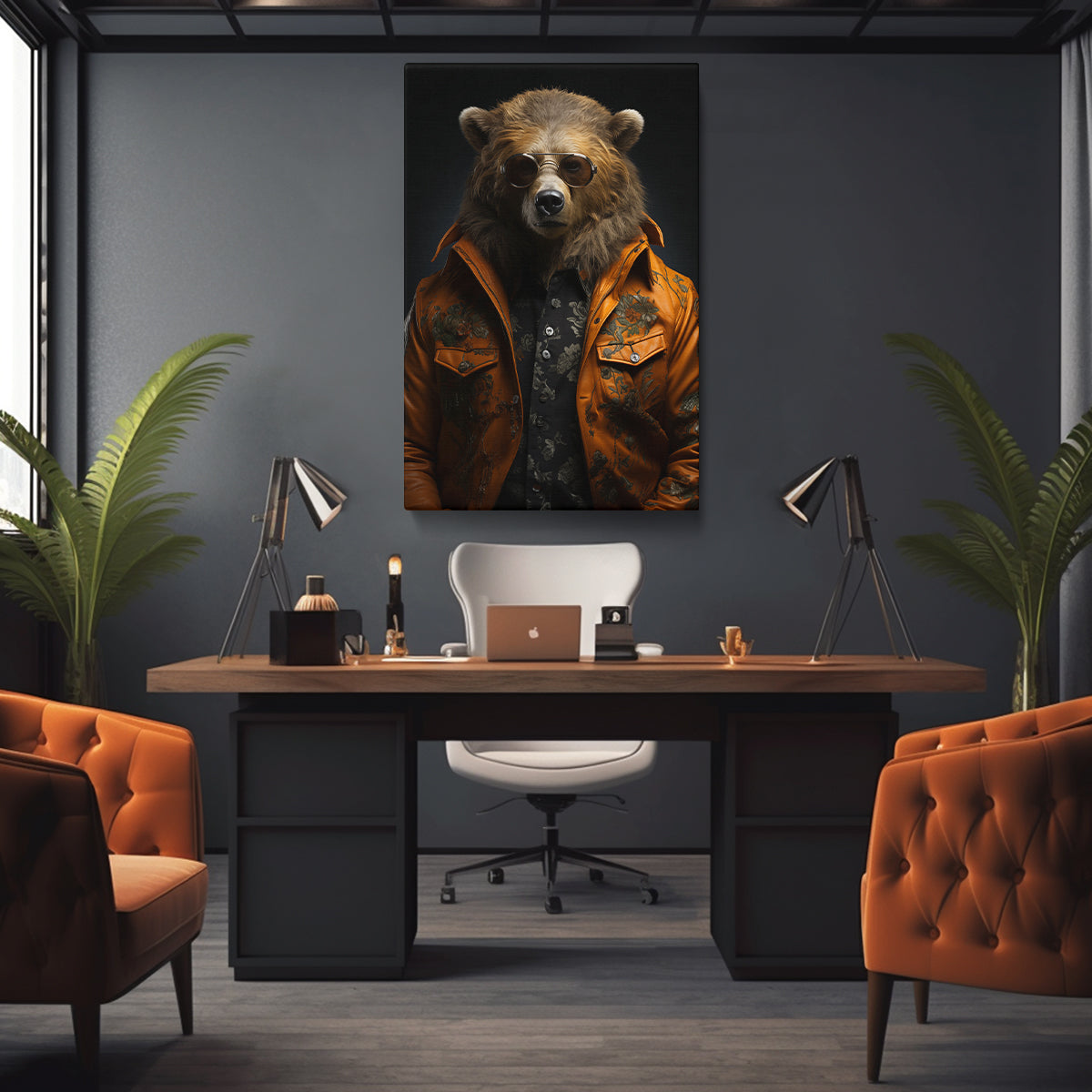 Brutal Bear in Jacket and Sunglasses Canvas Prints Artesty 1 Panel 16"x24"