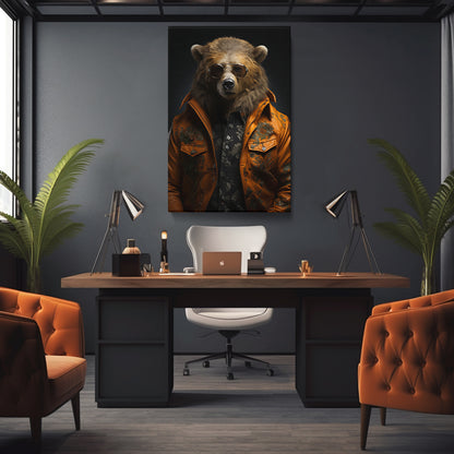 Brutal Bear in Jacket and Sunglasses Canvas Prints Artesty 1 Panel 16"x24"