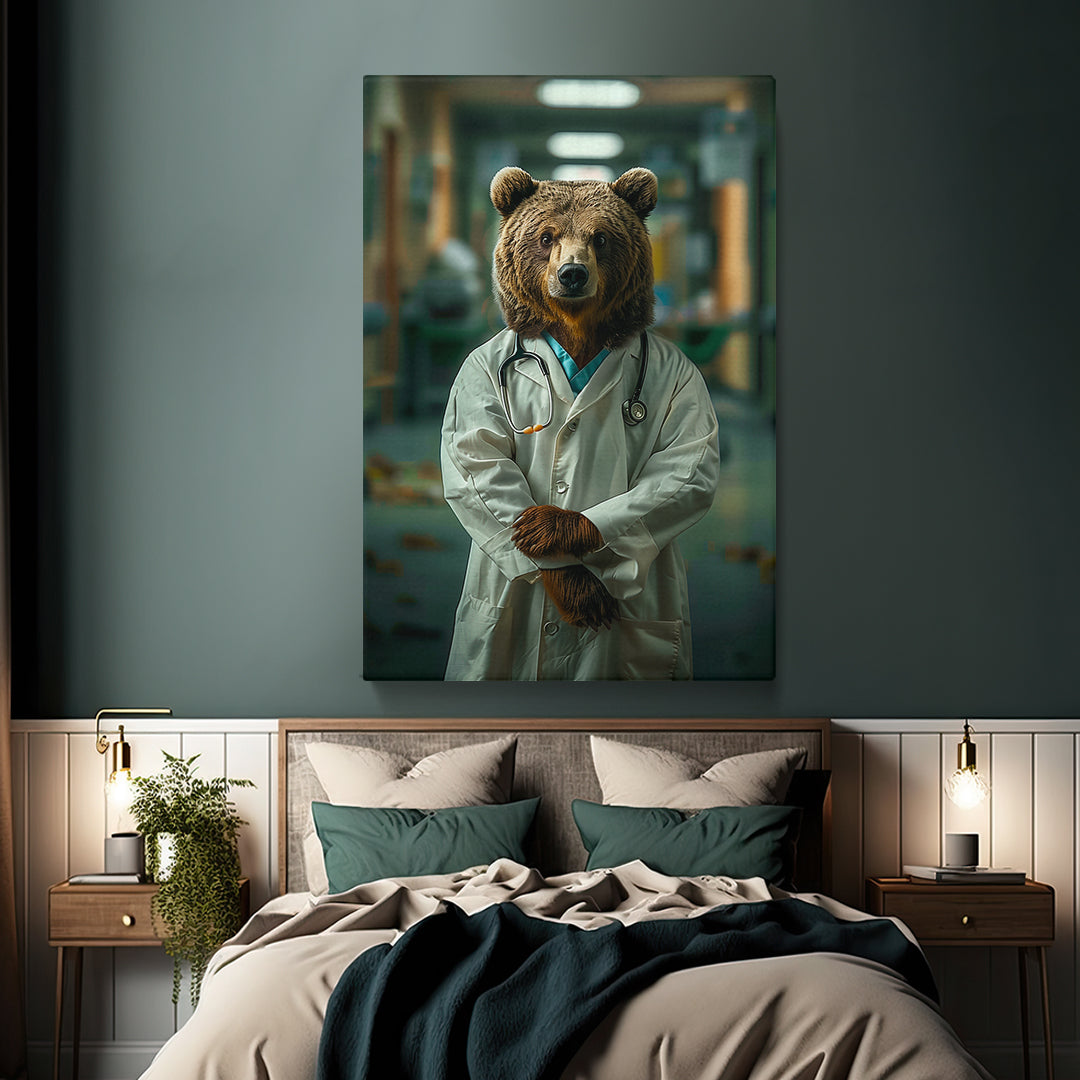 Brown Bear Doctor in White Coat Canvas Prints Artesty